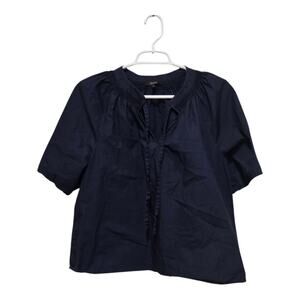 Quince Organic Cotton Navy Split Neck Flutter Sleeve Top S
